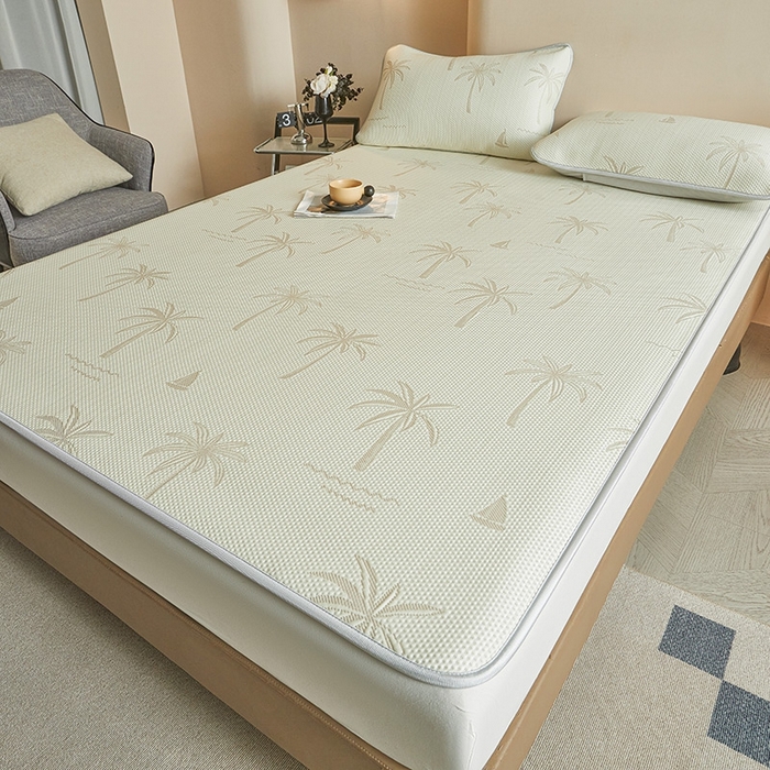 91家纺网 家纺一手货源 找家纺 柔品2025新款PE中分子凉感提花凉席系列 椰林-床席款