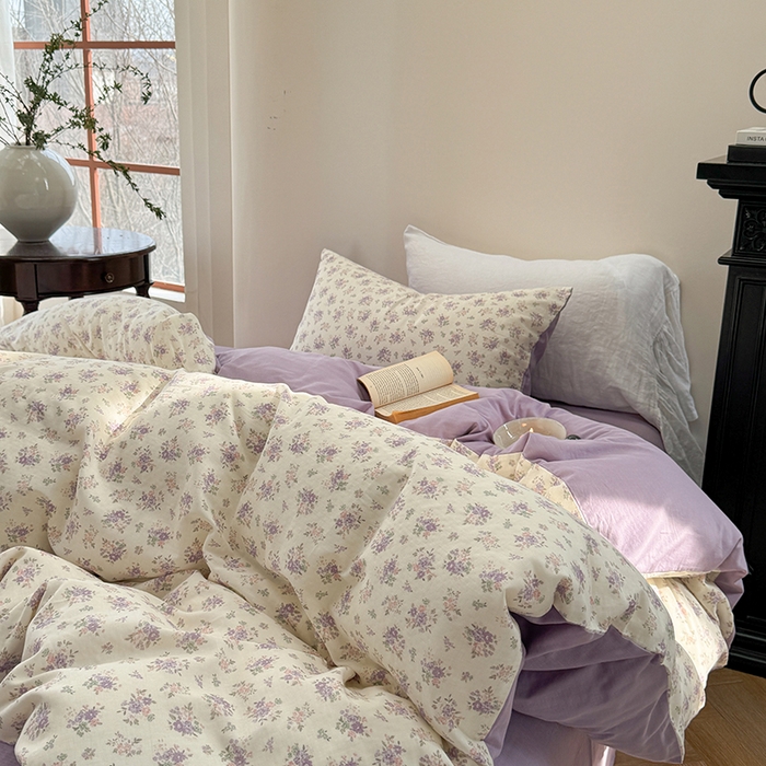 91家纺网 家纺一手货源 找家纺 时年家纺 2025新款全棉有氧双层纱四件套-碎花系列 南风知意