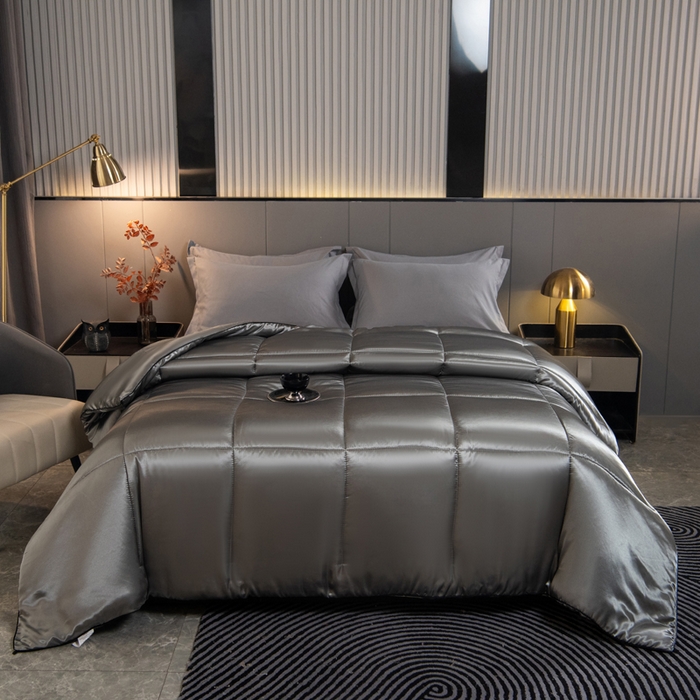 91家纺网 家纺一手货源 找家纺 畅销被业 2025新款仿真丝四季被 仿真丝-高级灰色