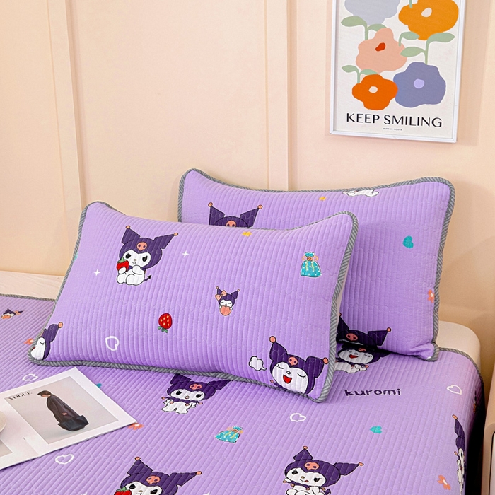 91家纺网 家纺一手货源 找家纺 情煊家纺 2025新款双面全棉夹棉床盖三件套 库洛米