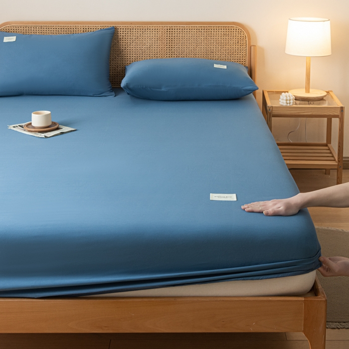 91家纺网 家纺一手货源 找家纺 梵克保罗 2025新款亲肤舒适全棉13372喷气床笠 运动蓝