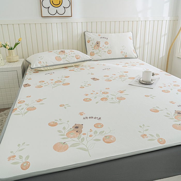 91家纺网 家纺一手货源 找家纺 卢赛尔 2025新款凉感丝提花凉席床笠款 柿柿如意