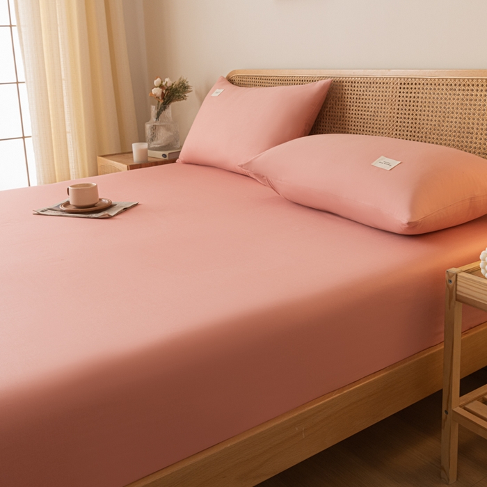 91家纺网 家纺一手货源 找家纺 梵克保罗 2025新款亲肤舒适全棉13372喷气床笠 香妃粉