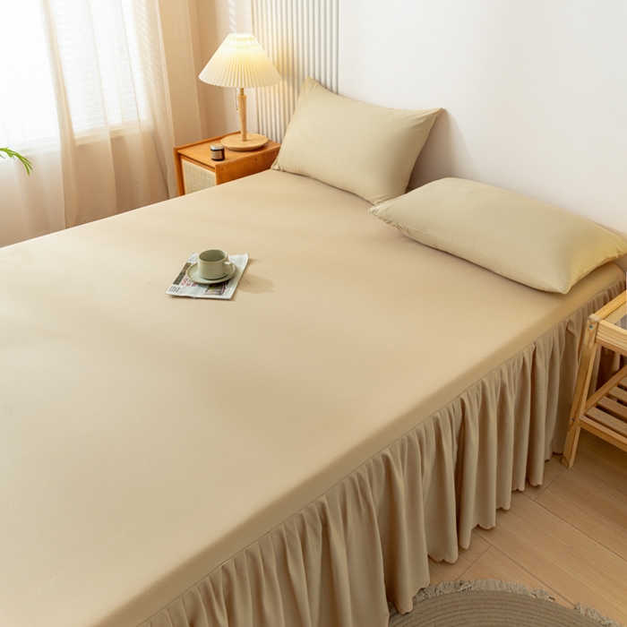 91家纺网 家纺一手货源 找家纺 梵克保罗 2025新款亲肤磨毛舒适柔软纯色Q系列床裙 Q-卡其