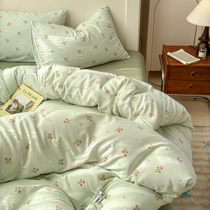 91家纺网 家纺一手货源 找家纺 冕悠家纺 2025新款热款A类高克重针织双层纱四件套系列 （提供买家秀） 清新奶绿