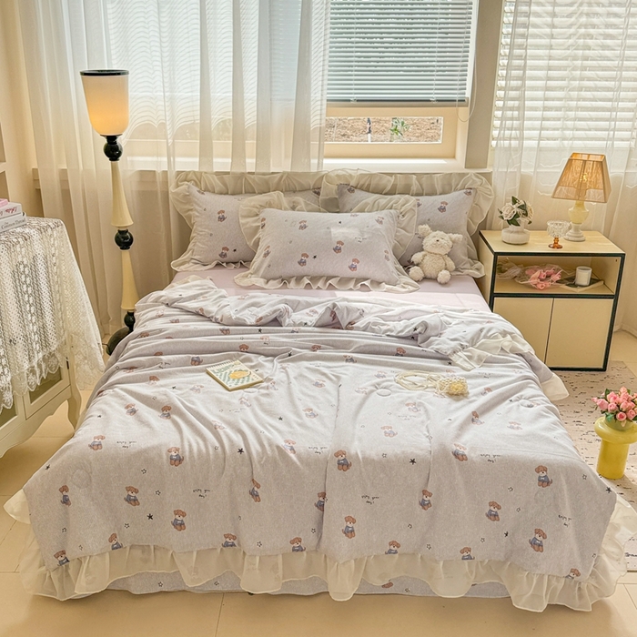 91家纺网 家纺一手货源 找家纺 芯贝儿 2025新款提花针织水洗m双层纱夏被四件套 可爱狗