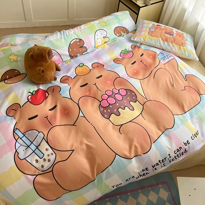 91家纺网 家纺一手货源 找家纺 （总）博雅 2025新款全棉大版印花四件套-卡皮巴拉