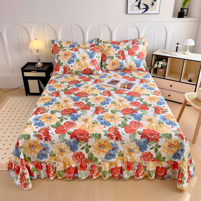 91家纺网 家纺一手货源 找家纺 2025新款全棉花边款床单 锦绣年华