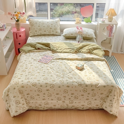 老帅的工厂店2025新款a类云感双层纱7a抗菌夏被四件套 庄园兔