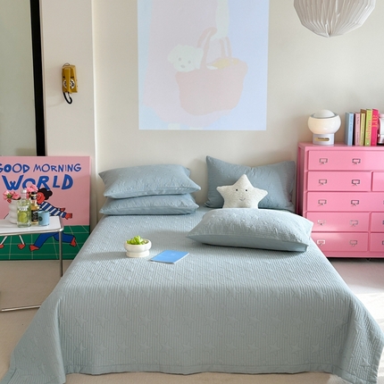 漫调家纺 2025新款繁星水洗床盖夏被 繁星绿