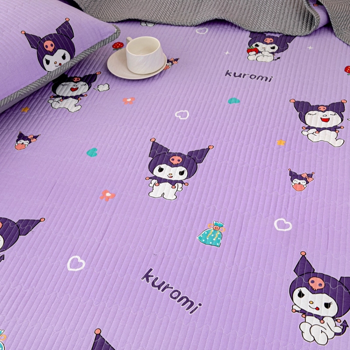 91家纺网 家纺一手货源 找家纺 情煊家纺 2025新款双面全棉夹棉床盖三件套 库洛米