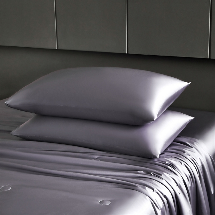 91家纺网 家纺一手货源 找家纺 雯豆家纺 2025夏季新品锦纶+氨纶高档冰丝凉感夏被空调被7A抗菌薄被芯 冰芙绸夏被-暮辰灰