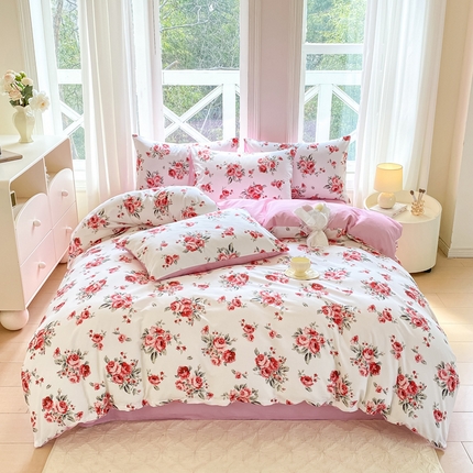 91家纺网 家纺一手货源 找家纺 念家居 2025新款直播爆款三件套印花小清新13070全棉四件套 如花似月