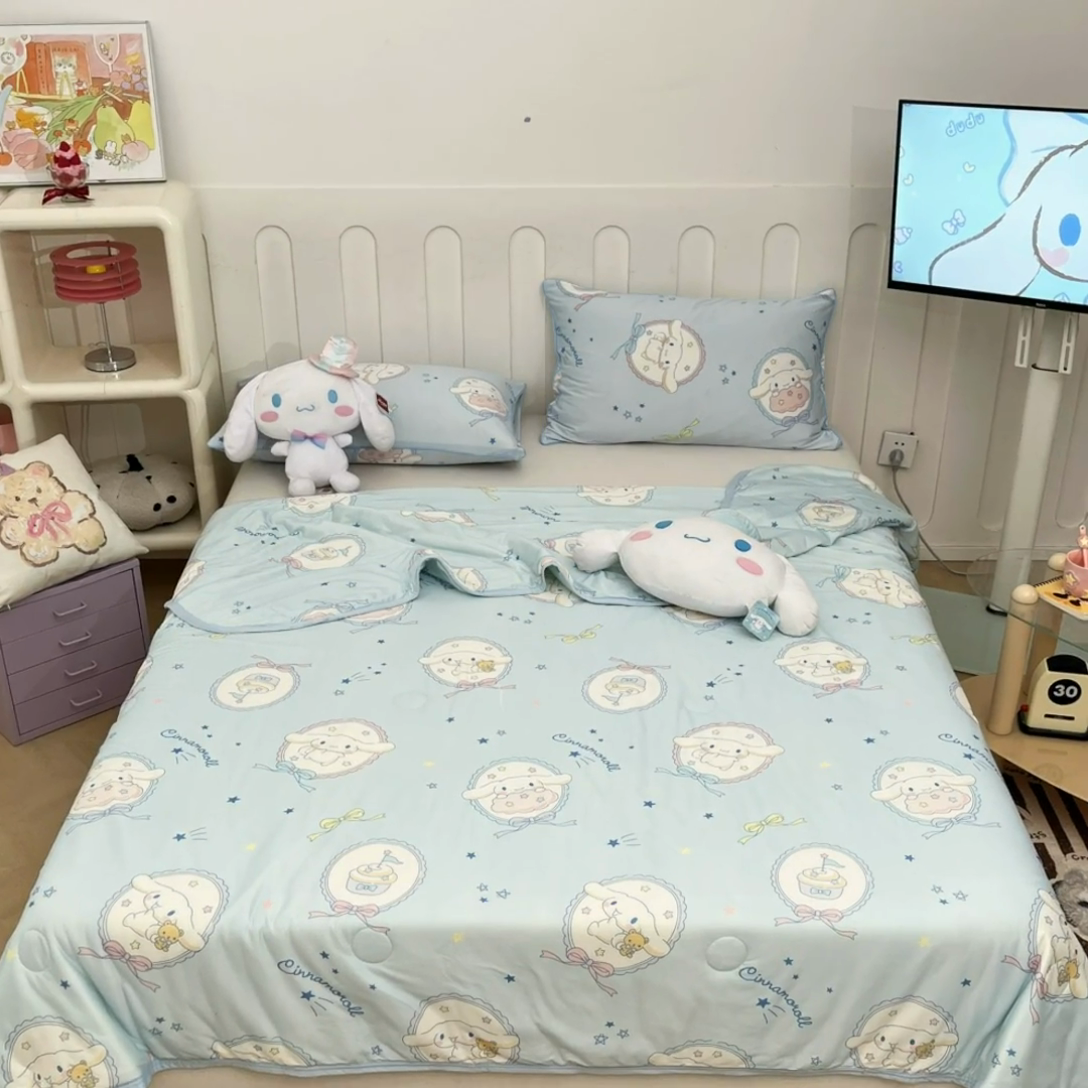 91家纺网 家纺一手货源 找家纺 暮思家居 2025新款正版授权三丽鸥A类牛奶针织棉夏被子被芯 针织棉-蓝色玉桂狗