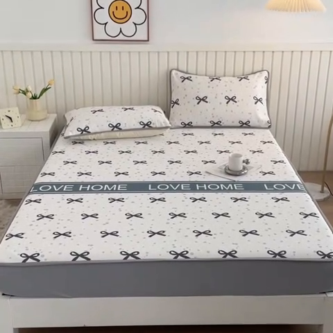 91家纺网 家纺一手货源 找家纺 卢赛尔 2025新款凉感丝提花凉席床笠款 蝴蝶结