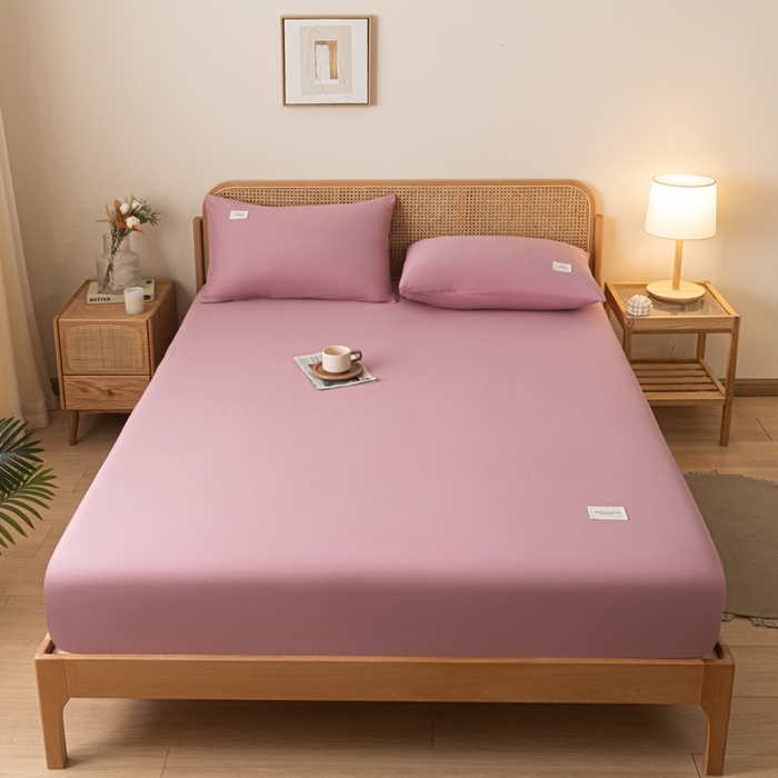 91家纺网 家纺一手货源 找家纺 梵克保罗 2025新款亲肤舒适全棉13372喷气床笠 紫豆沙