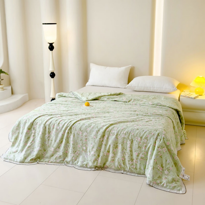 91家纺网 家纺一手货源 找家纺 眠多宝 2025新款亲肤舒适水洗棉花边夏被 素雅