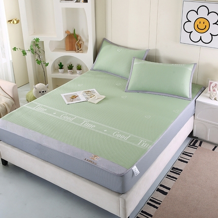 91家纺网 家纺一手货源 找家纺 （总）四川牛皮席 2025新款冰藤刺绣款冰丝凉感豆豆席床笠