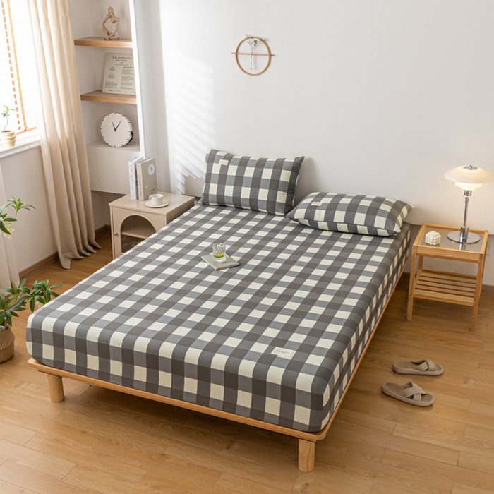 91家纺网 家纺一手货源 找家纺 梵克保罗 2025新款亲肤舒适全棉印花系列床笠 灰格调