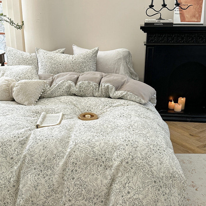 91家纺网 家纺一手货源 找家纺 时年家纺 2025新款全棉有氧双层纱四件套-碎花系列 潇潇暮雨