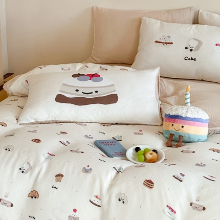 91家纺网 家纺一手货源 找家纺 （总）卡巴伦家纺 2025新款全棉皱皱纱大版卡通数码印花款四件套二