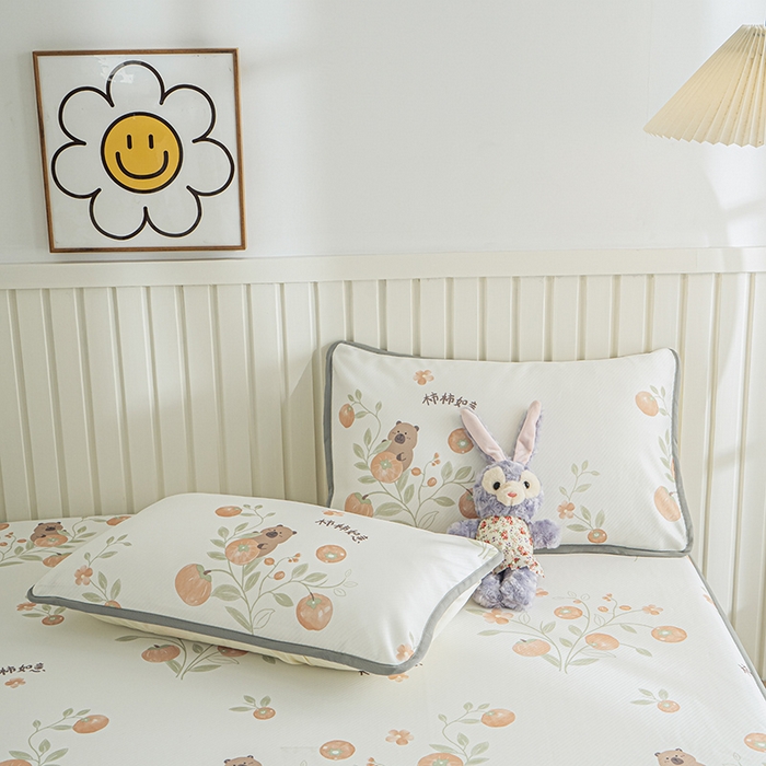 91家纺网 家纺一手货源 找家纺 卢赛尔 2025新款凉感丝提花凉席床笠款 柿柿如意