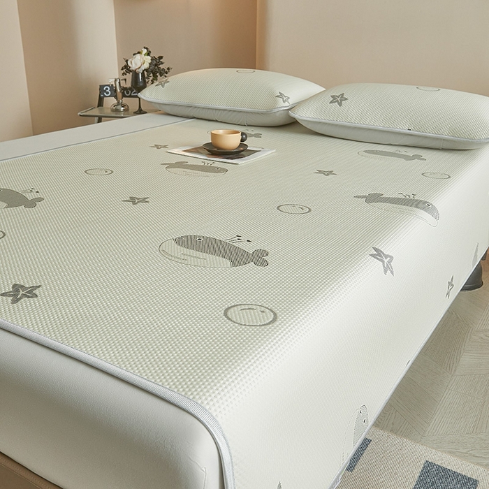 91家纺网 家纺一手货源 找家纺 柔品2025新款PE中分子凉感提花凉席系列 蓝鲸 灰-床席款