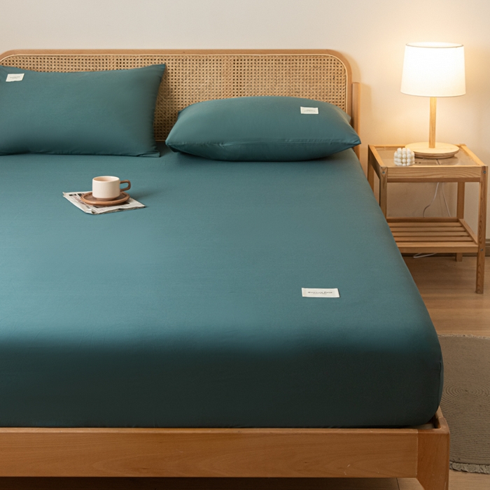 91家纺网 家纺一手货源 找家纺 梵克保罗 2025新款亲肤舒适全棉13372喷气床笠 墨子绿