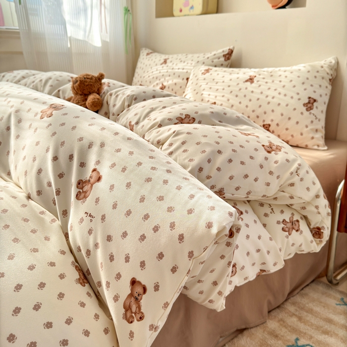 91家纺网 家纺一手货源 找家纺 冕悠家纺 2025新款热款A类高克重针织双层纱四件套系列 （提供买家秀） 花田熊