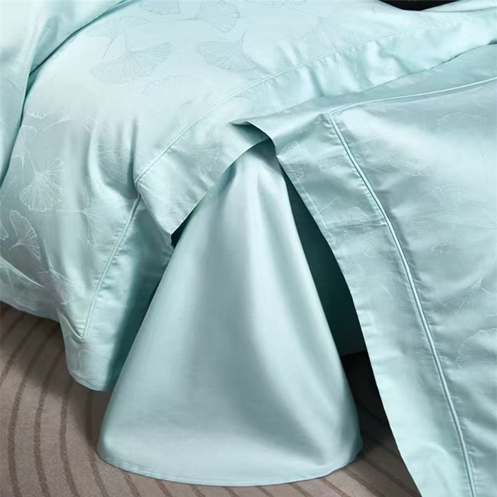 91家纺网 家纺一手货源 找家纺 优品阁 2024新款长绒棉贡缎提花--欧式轻奢提花系列叶叶情深-月光蓝