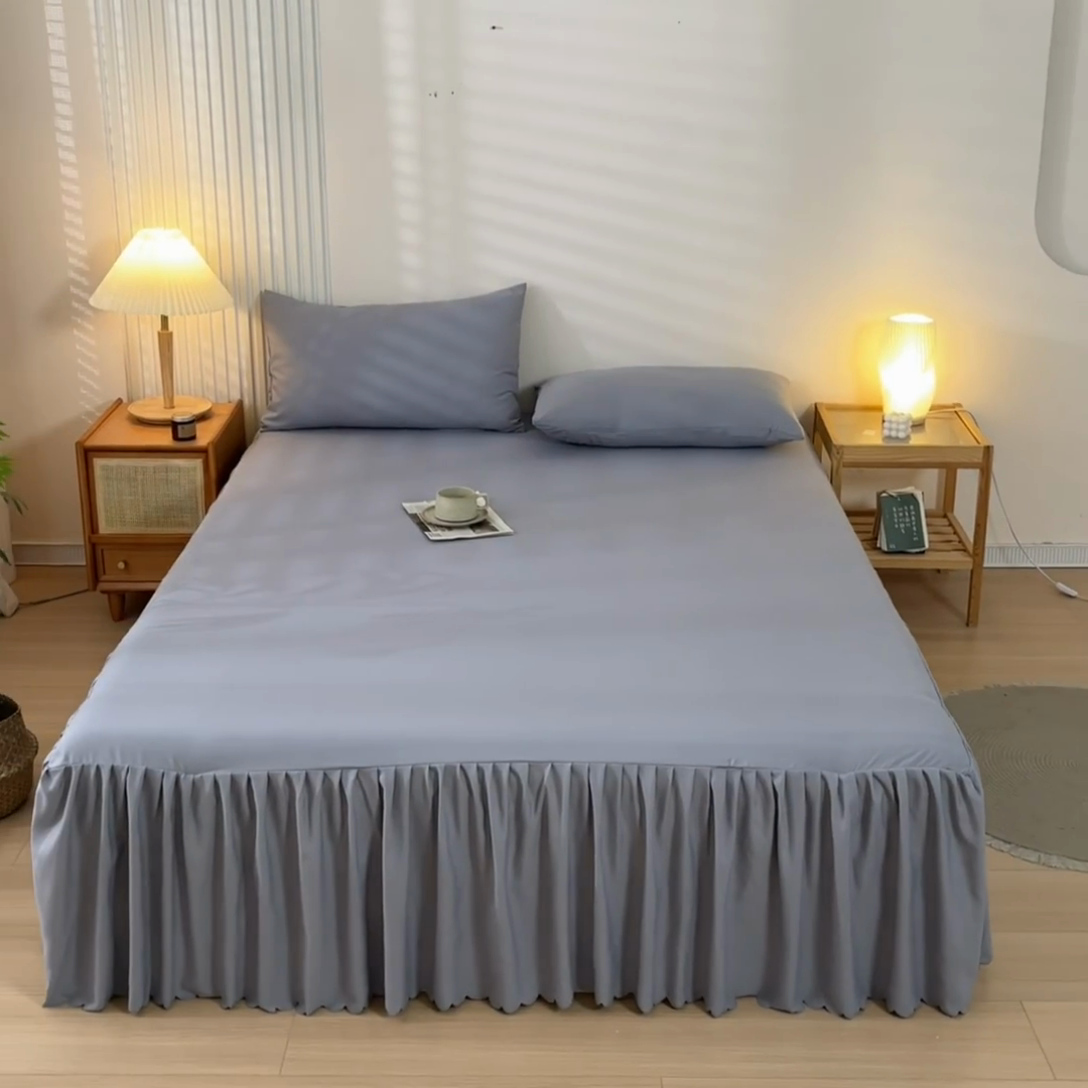 91家纺网 家纺一手货源 找家纺 梵克保罗 2025新款亲肤磨毛舒适柔软纯色Q系列床裙 Q-浅灰