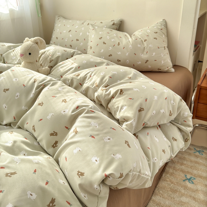 91家纺网 家纺一手货源 找家纺 冕悠家纺 2025新款热款A类高克重针织双层纱四件套系列 （提供买家秀） 萝卜兔