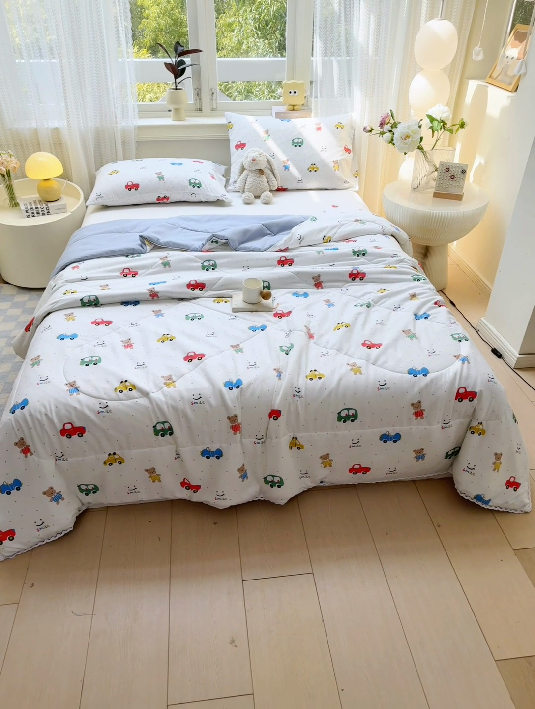 91家纺网 家纺一手货源 找家纺 穆琪 2025新款小花边印花夏被小清新夏凉被 动感汽车-小花边