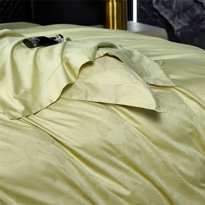 91家纺网 家纺一手货源 找家纺 优品阁 2024新款长绒棉贡缎提花--欧式轻奢提花系列叶叶情深-牛油果绿