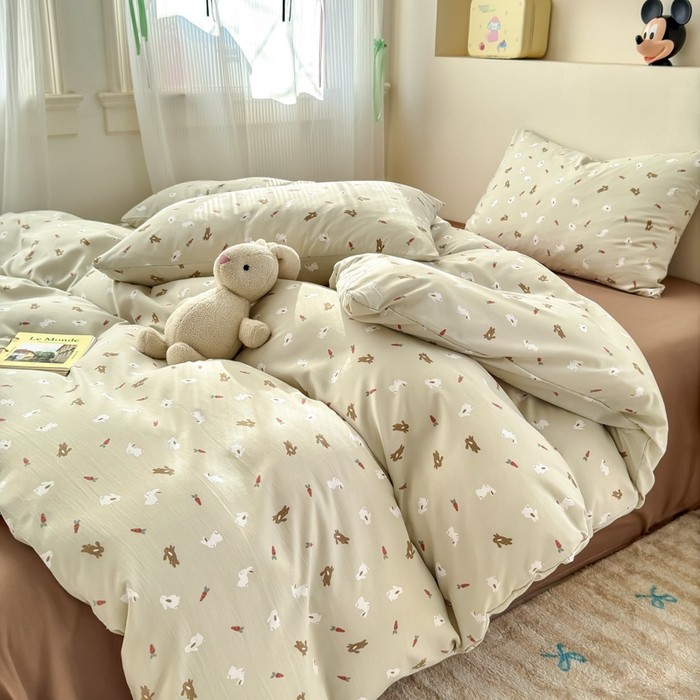 91家纺网 家纺一手货源 找家纺 冕悠家纺 2025新款热款A类高克重针织双层纱四件套系列 （提供买家秀） 萝卜兔