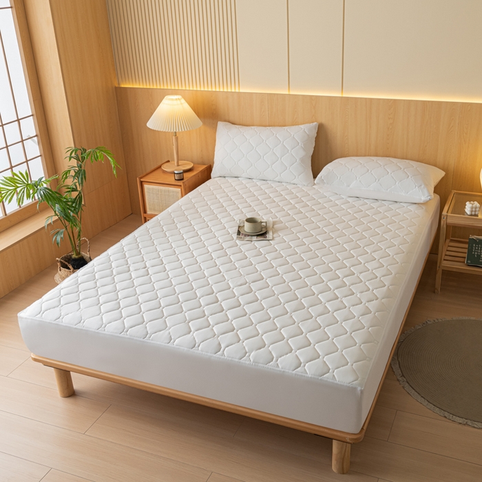 91家纺网 家纺一手货源 找家纺 梵克保罗 2025新款纯色加棉防水大豆纤维床笠 雅典白