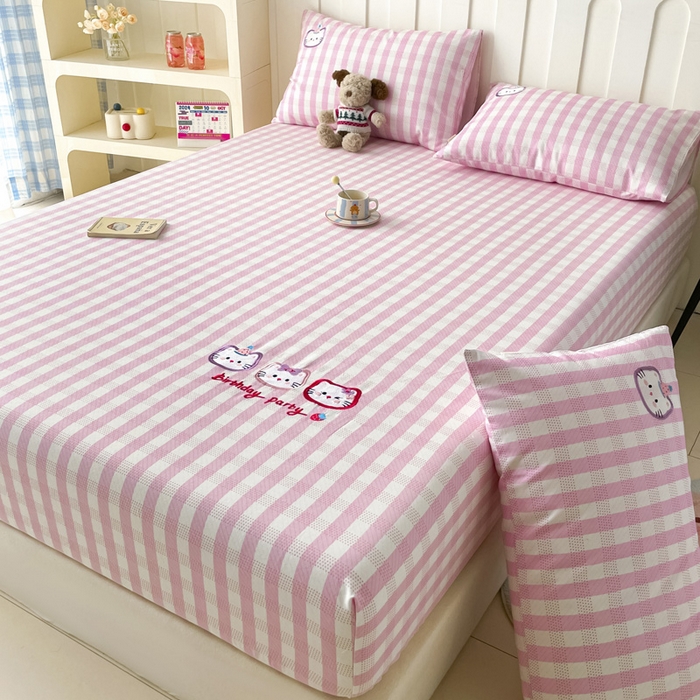 91家纺网 家纺一手货源 找家纺 雅居纺家纺 2025新款全棉老粗布床单床笠 猫咪派对