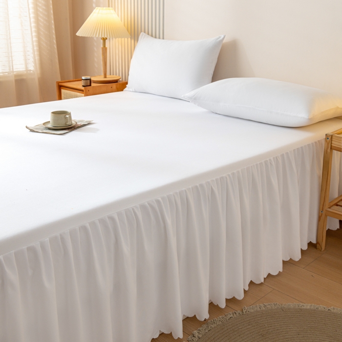 91家纺网 家纺一手货源 找家纺 梵克保罗 2025新款亲肤磨毛舒适柔软纯色Q系列床裙 Q-纯白