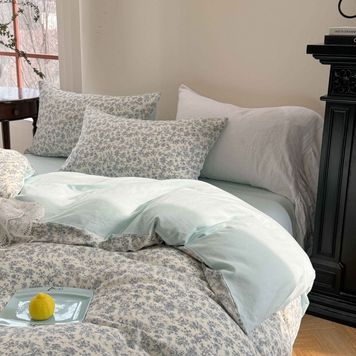 91家纺网 家纺一手货源 找家纺 时年家纺 2025春夏新款全棉纯棉有氧双层纱四件套-碎花系列 悠然南山