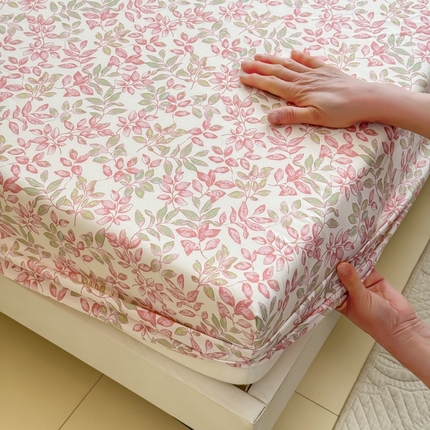 （买家秀）（爆款花型 不断货）2025年新款A类母婴级针织棉双层纱印花床笠三件套全棉纯棉床笠纯色床笠 床笠-初夏