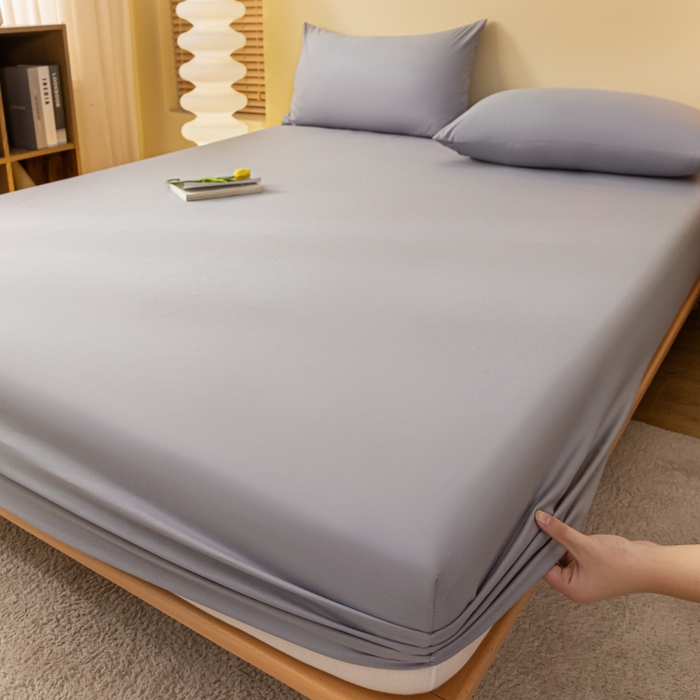 91家纺网 家纺一手货源 找家纺 梵克保罗 2025新款简约纯色亲肤磨毛床笠 浅灰