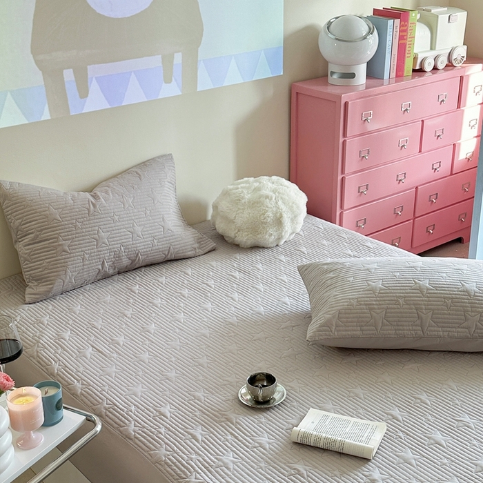 91家纺网 家纺一手货源 找家纺 漫调家纺 2025新款全棉星星床笠 繁星灰