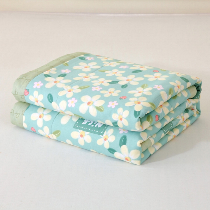 91家纺网 家纺一手货源 找家纺 （自己工厂 有网销大热款 网销帮推可合作优惠）2025新款全棉夏被空调被夏凉被纯棉夏季儿童棉花薄被子 花满城-绿