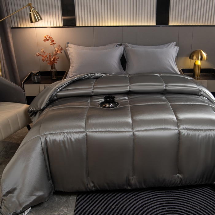 91家纺网 家纺一手货源 找家纺 畅销被业 2025新款仿真丝四季被 仿真丝-高级灰色