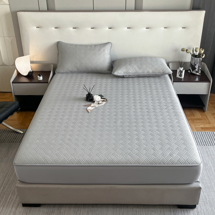 91家纺网 家纺一手货源 找家纺 梵克保罗 2025新款凉感丝床笠饼干系列凉席枕套 灰色