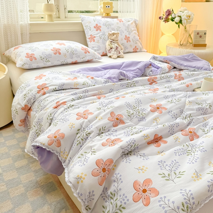 91家纺网 家纺一手货源 找家纺 穆琪 2025新款小花边印花夏被小清新夏凉被 花颜-小花边