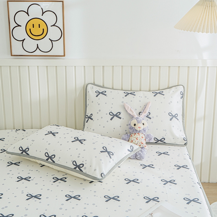 91家纺网 家纺一手货源 找家纺 卢赛尔 2025新款凉感丝提花凉席床笠款 蝴蝶结