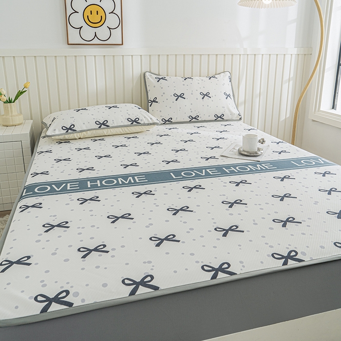 91家纺网 家纺一手货源 找家纺 卢赛尔 2025新款凉感丝提花凉席床笠款 蝴蝶结