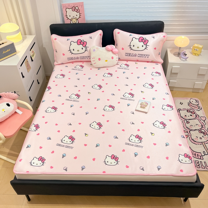 91家纺网 家纺一手货源 找家纺 （总）暮思家居 2025新款三丽鸥正版授权数码印花A类可机洗1200D冰丝凉席三件套平铺款系列