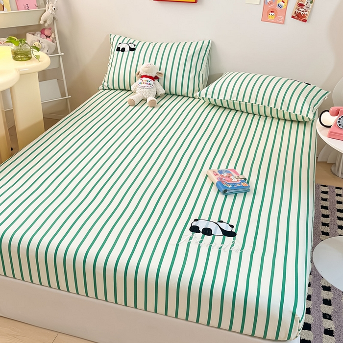 91家纺网 家纺一手货源 找家纺 雅居纺家纺 2025新款全棉老粗布床单床笠 老粗布-萌仔熊猫